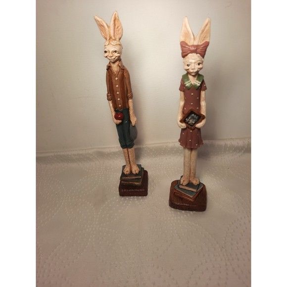 Jim Shore | Accents | Vintage Jim Shore Girl Boy Pencil Rabbit Figures ...